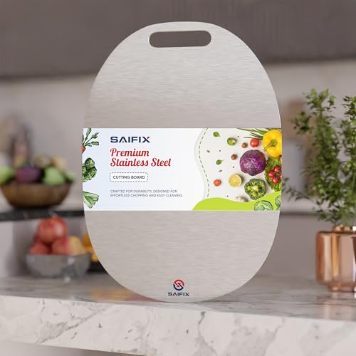 SAIFIX Stainless Steel Chopping Board for Kitchen Premium SS Cutting Board Suitable for Vegetables, Fruits, Bread, Meat and Kneading (35 * 25 Cm) - Image 1