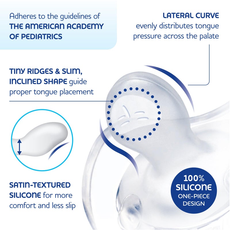 Chicco PhysioForma Silicone Orthodontic Pacifier, 6-16m | 100% Soft Silicone | Supports Breathing & Oral Development | Satin-Textured Nipple | Includes Sterilizing Case | BPA Free | Blue/Green, 2pk - Image 4