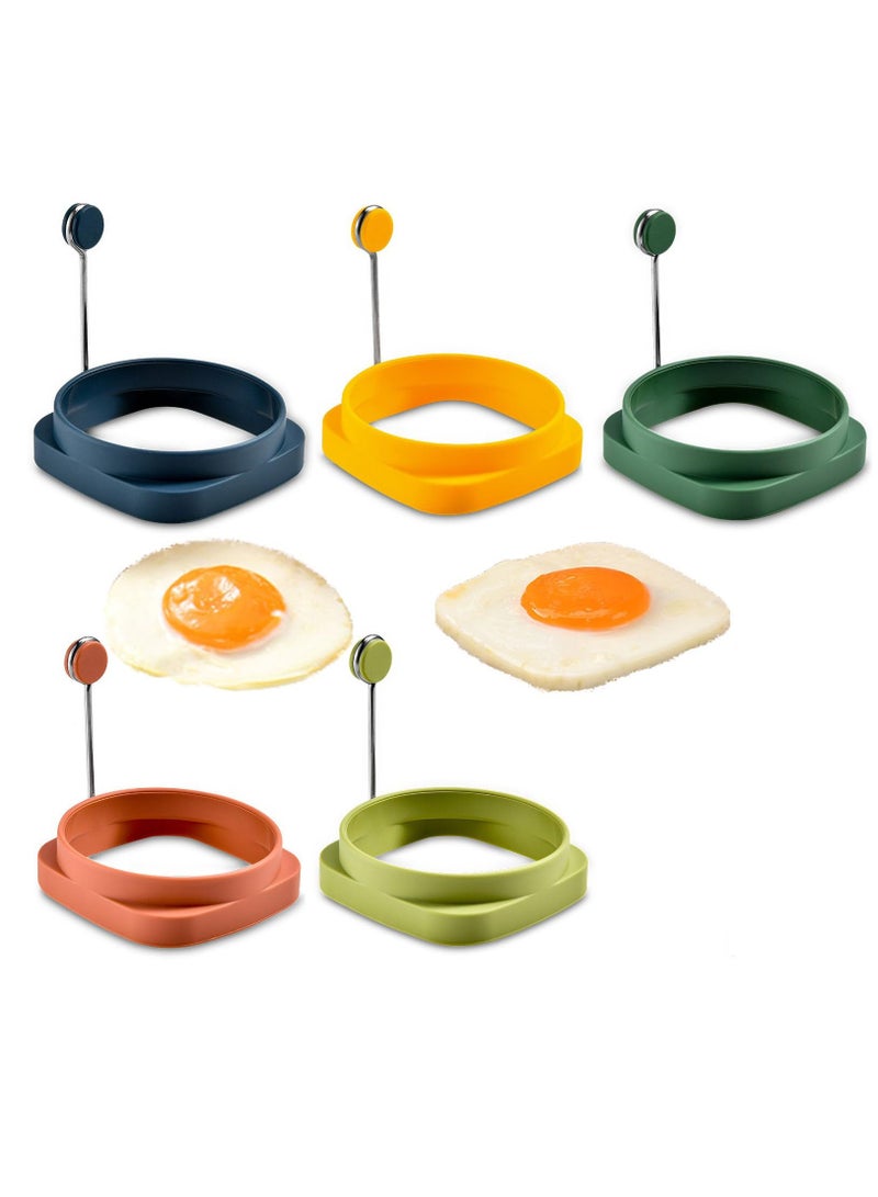 SOLARAE 5 Pcs Silicone Egg Rings,Two-Sided Non Stick Pancake Molds Fried Egg Cooking Rings Mold Ring Round with Handle for Fry Eggs Pancakes Reusable Fried Egg Mold, Round&Square - Image 1