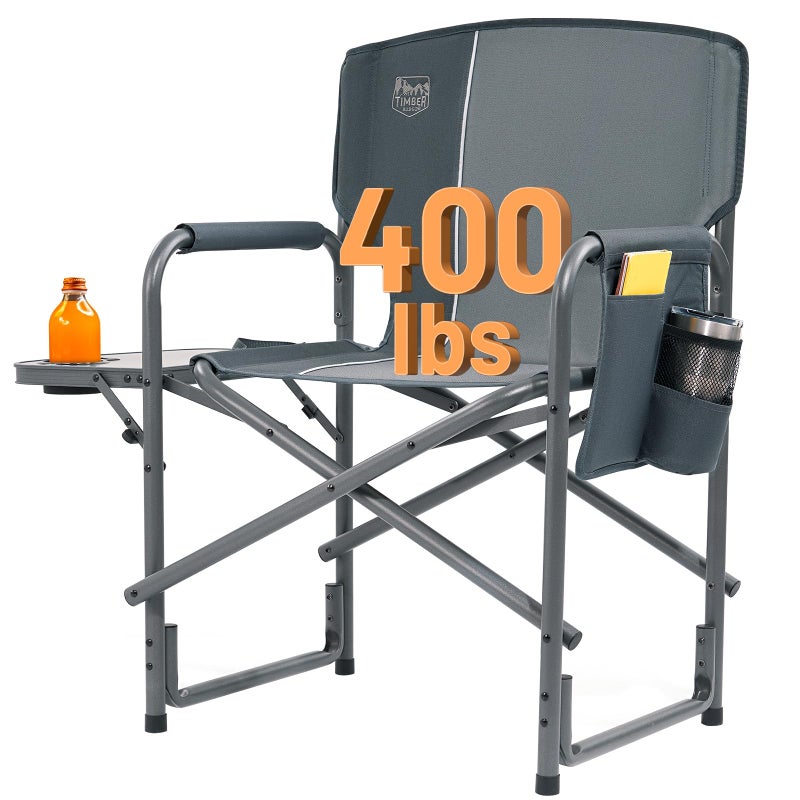 Timber Ridge Aluminum Oversized Camping Chair Lightweight Portable Directors Chair with Side Table Detachable Side Pocket for Outdoor Camping Lawn Picnic Support 400lbs Gray
