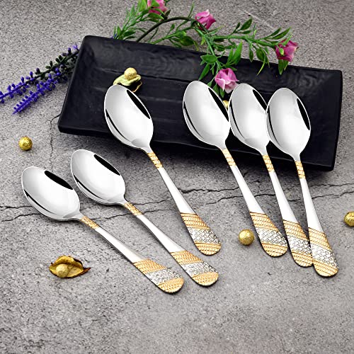 FnS Premium Stainless Steel Imperio 24 Karat Gold Plated Dessert Spoon Set - 6 Dessert Spoons, Elegant Design, Ideal for Home, Restaurant, and Kitchen, Gift Packaging - Image 5