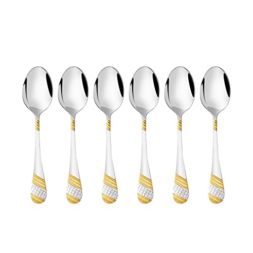 FnS Premium Stainless Steel Imperio 24 Karat Gold Plated Dessert Spoon Set - 6 Dessert Spoons, Elegant Design, Ideal for Home, Restaurant, and Kitchen, Gift Packaging - Image 3