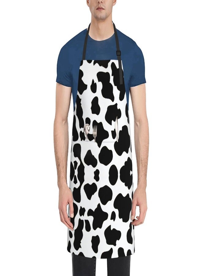 ASYG Cow Print Apron Cute Cow Apron for Women Men Kitchen Apron with Pockets for Cooking Baking Gardening Cow Gift - Image 2