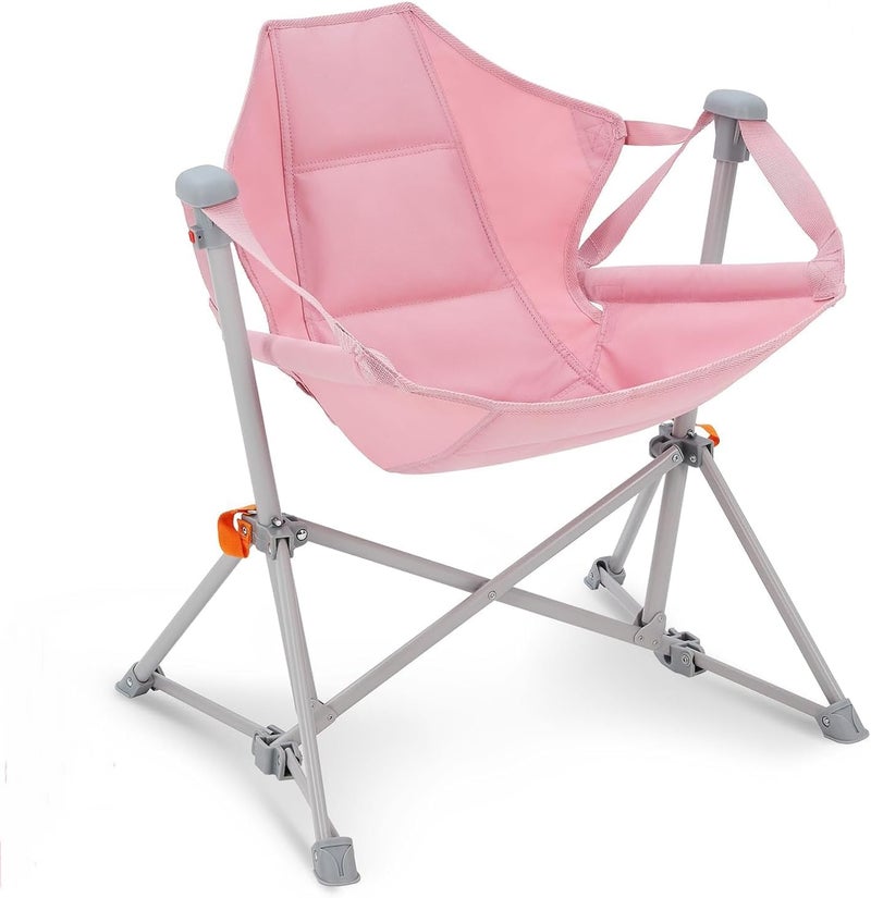 KingCamp كرسي تخييم ميني من كينغ كامب، كرسي معلق قابل للطي، كرسي هزاز بظهر قابل للتعديل، كرسي تخييم مع وسادة، حامل مشروبات للسفر في المخيم، الحديقة، الشاطئ، الأمان والراحة للأطفال، وردي - Image 1