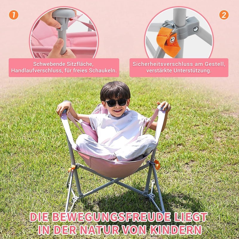KingCamp كرسي تخييم ميني من كينغ كامب، كرسي معلق قابل للطي، كرسي هزاز بظهر قابل للتعديل، كرسي تخييم مع وسادة، حامل مشروبات للسفر في المخيم، الحديقة، الشاطئ، الأمان والراحة للأطفال، وردي - Image 3