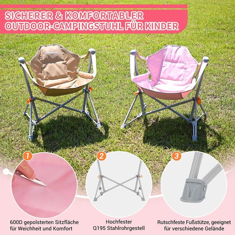 KingCamp كرسي تخييم ميني من كينغ كامب، كرسي معلق قابل للطي، كرسي هزاز بظهر قابل للتعديل، كرسي تخييم مع وسادة، حامل مشروبات للسفر في المخيم، الحديقة، الشاطئ، الأمان والراحة للأطفال، وردي - Image 4