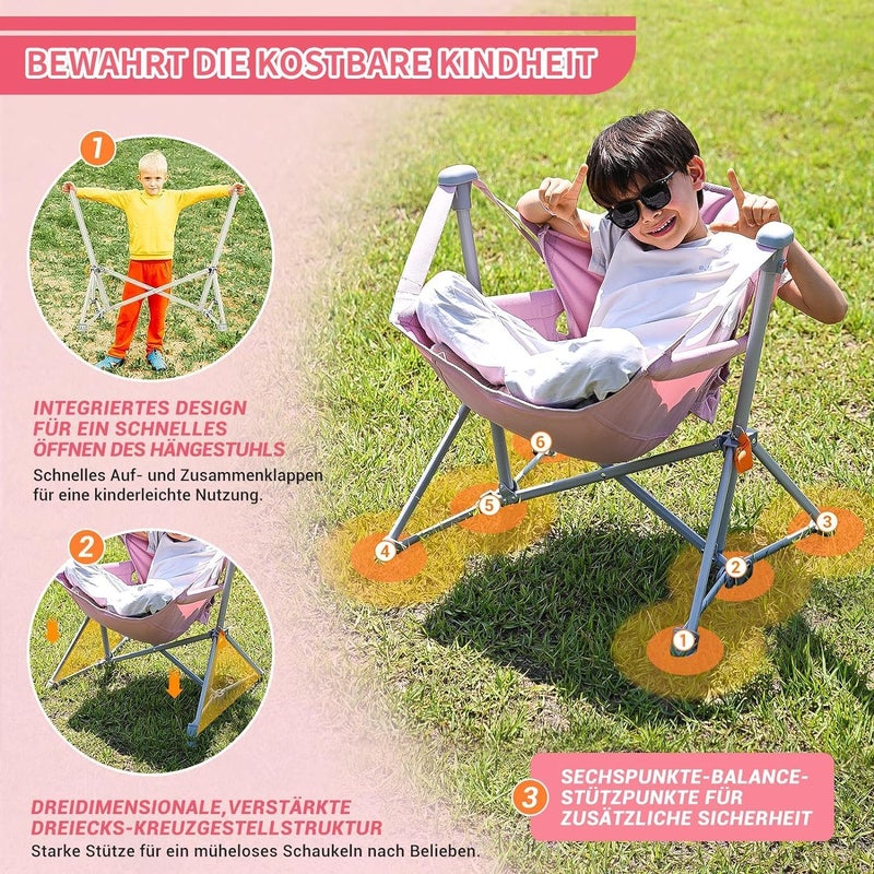 KingCamp كرسي تخييم ميني من كينغ كامب، كرسي معلق قابل للطي، كرسي هزاز بظهر قابل للتعديل، كرسي تخييم مع وسادة، حامل مشروبات للسفر في المخيم، الحديقة، الشاطئ، الأمان والراحة للأطفال، وردي - Image 2