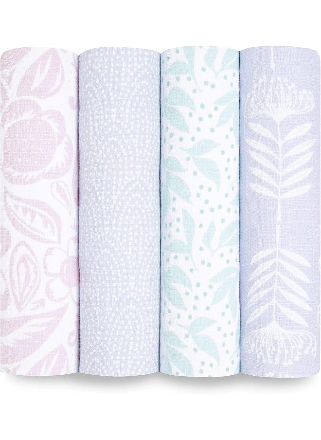 aden + anais aden + anais Essentials Swaddle Blanket, Muslin Blankets for Girls & Boys, Baby Receiving Swaddles, Newborn Gifts, Infant Shower Items, Toddler Gift, Wearable Swaddling Set, 4 Pack, Damsel  - Image 1