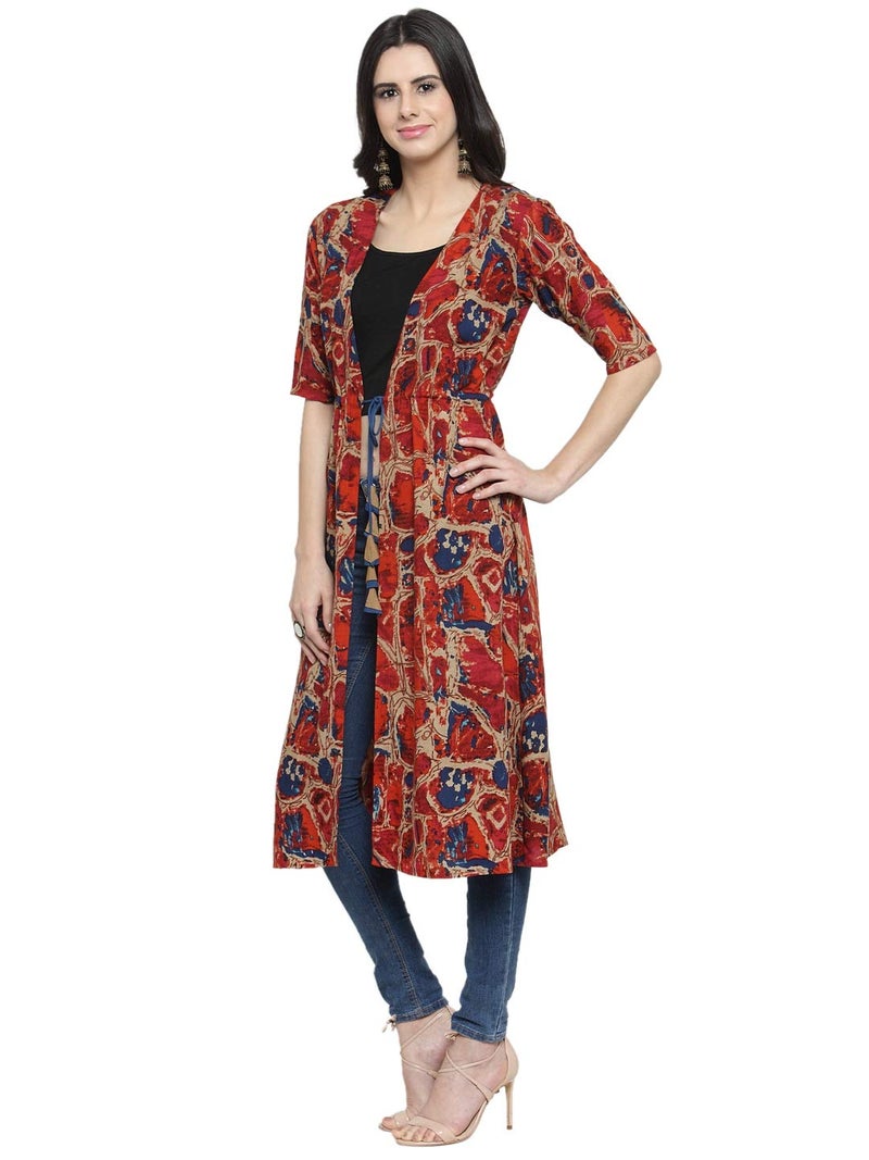 INDIBELLE Viscose Women's Abstract Print V-Neck Shrug (Ibcp255Ml, Multi-Color, X-Large) - Image 3