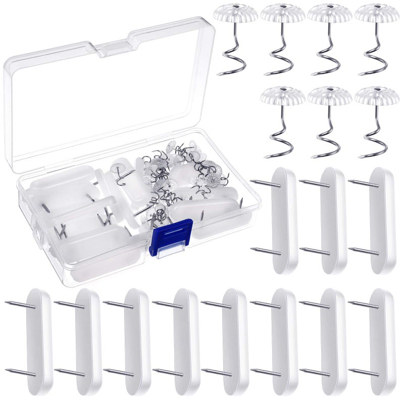 Jetec Jetec 40 Pieces Plastic Bed Skirt Pins Holding Head Double White Furniture Chair Leg Glide Nails Clear Heads Twist Pins for Slipcovers and Bed Skirts 