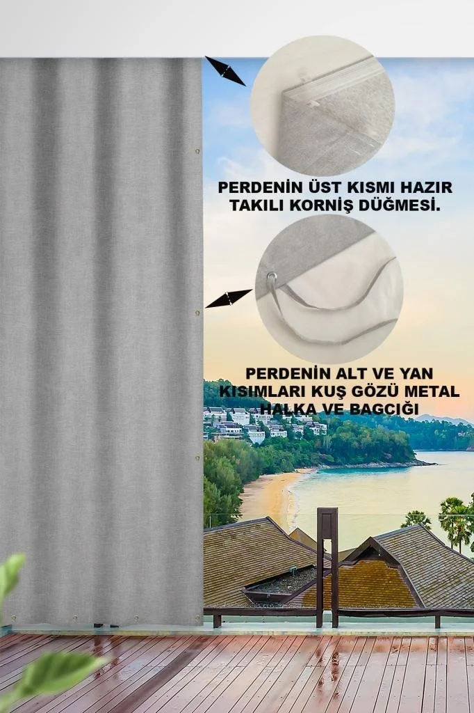 Altın Pamuk Golden Cotton Altınpamuk Eyelet Balcony Curtain with Width and Length Options in All Sizes-Balcony Canvas Gray Luxury