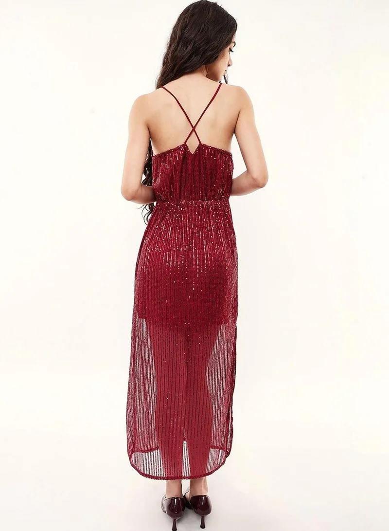 Dennis Lingo  Women Maroon Cotton Blend Solid Maxi Shift Regular Dress for Women | Best Price UAE
