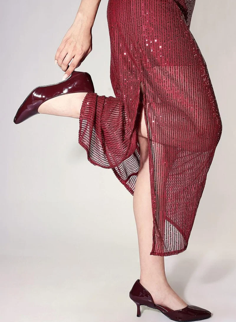 Dennis Lingo  Women Maroon Cotton Blend Solid Maxi Shift Regular Dress for Women | Best Price UAE
