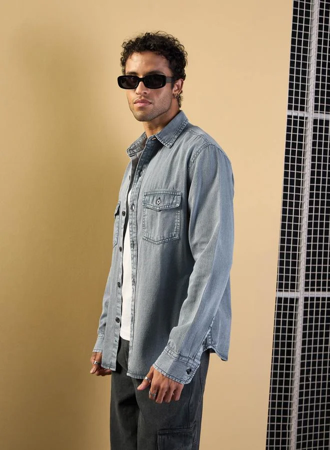 Mascln Sassafras Tencel Relaxed Fit Shirt with Pocket Detail by Styli