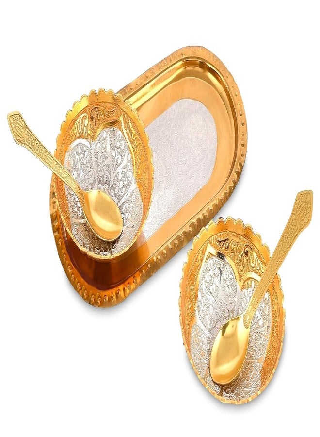 NOBILITY Bowl Spoon Tray Set Gold and Silver Plated Light Weight with Gift Box Dessert Dry Fruits Serving Gift Items Diwali Christmas Eid Wedding Return Home Decoration Gifts - Image 2