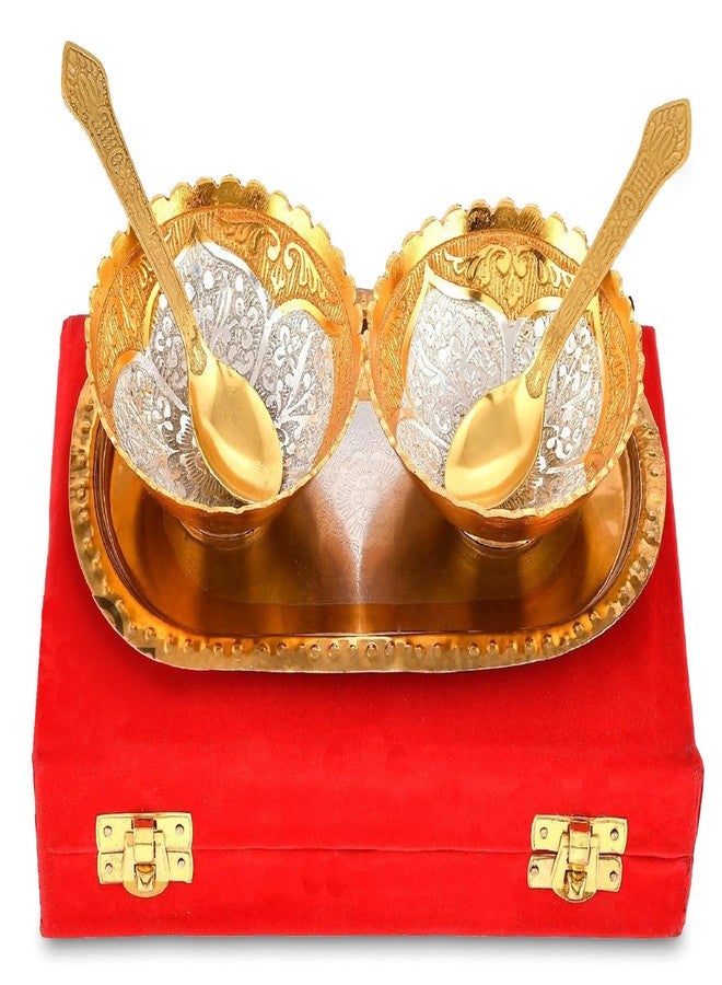 NOBILITY Bowl Spoon Tray Set Gold and Silver Plated Light Weight with Gift Box Dessert Dry Fruits Serving Gift Items Diwali Christmas Eid Wedding Return Home Decoration Gifts - Image 5
