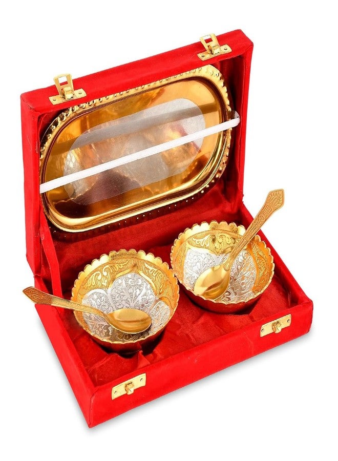 NOBILITY Bowl Spoon Tray Set Gold and Silver Plated Light Weight with Gift Box Dessert Dry Fruits Serving Gift Items Diwali Christmas Eid Wedding Return Home Decoration Gifts - Image 1