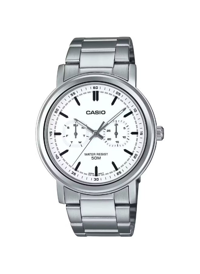 CASIO Mens White Dial Stainless Steel Watch - MTP-E335D-7EVDF - Image 1