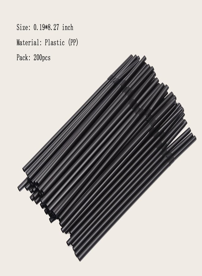 YAOSHENG [200 Pack] Flexible Disposable Black Plastic Straws for drinking 8.2" for birthday party, pool party, summer BBQ, home, office, shop, restaurant, takeout (Black) - Image 2