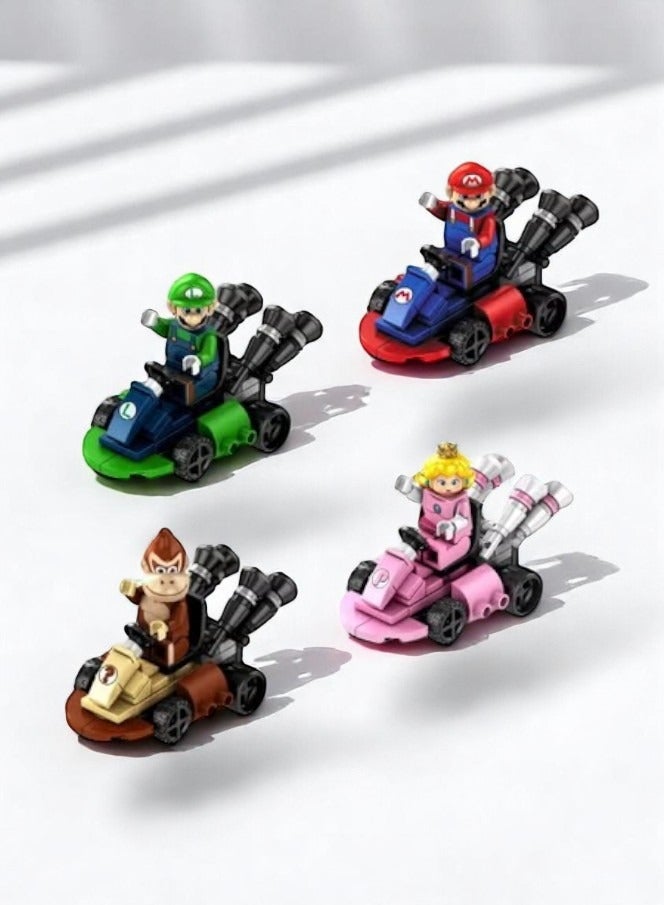 Super Mario 4-Piece Mario Kart or racing characters Set for Kids Educational Construction Toys Creative Assembly Bricks Imaginative Learning Toys for Boys and Girls Skill Development Puzzle Toys Mini Figures Set