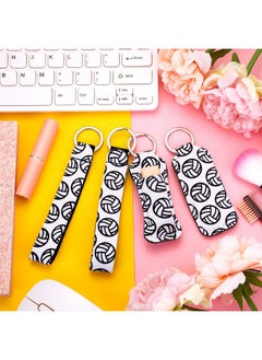 Patelai 20 Pcs Volleyball lipstick Holder Keychains Lanyard Set, Include Lipstick Holder Keychains Volleyball Pattern Sport Theme Portable Lipstick Holder and Wristlet Keychain Lanyard for lipstick(White)  - Image 4