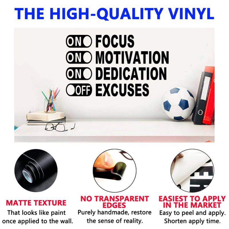 SEATUNE Inspirational Wall Secals Gym Wall Art Quotes Champroom Office Barbershop Salon Salon Shop Shop Home Vinyl Art Stickers on Focus على التفاني على الأعذار 27 "" x16.2 "" - Image 2