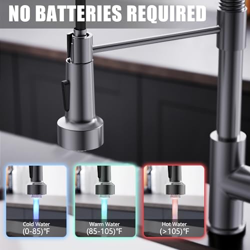 GIMILI Black Stainless Kitchen Faucet with Pull Down Sprayer Single Hole Stainless Steel LED Faucet, Suitable for Farmhouses, RV, Laundry Room, Outdoor, and Campers. Llave para fregadero de cocina - Image 4