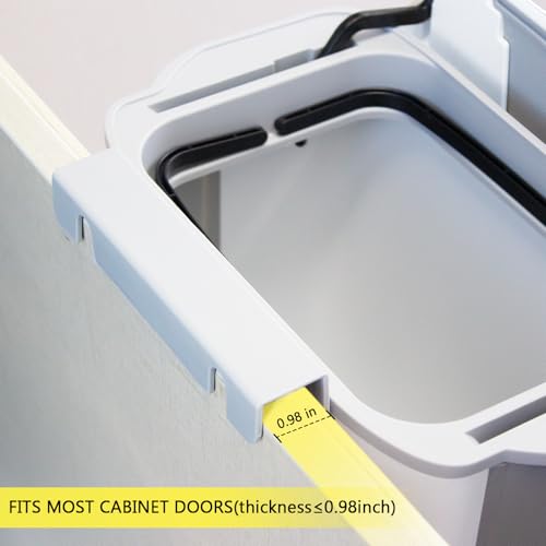 Soddeph 3.2 Gallon Foldable Hanging Trash Can with Lid for Cabinet Door,Kitchen Compost Bin,Wall-Mounted Plastic Garbage Can for Countertop or Under Sink, Bathroom and RV (White with lid) - Image 3