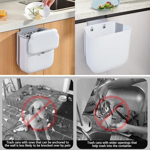 Soddeph 3.2 Gallon Foldable Hanging Trash Can with Lid for Cabinet Door,Kitchen Compost Bin,Wall-Mounted Plastic Garbage Can for Countertop or Under Sink, Bathroom and RV (White with lid) - Image 5