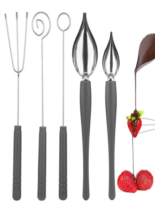 Saycker Chocolate Dipping Tool Set,2Pcs Drawing Decorating Spoon + 3Pcs Candy Dipping Tools,Stainless Steel Art Pencil Spoons Plated Decoration Spoons Set,for Decor Plates Cake Coffee - Image 1