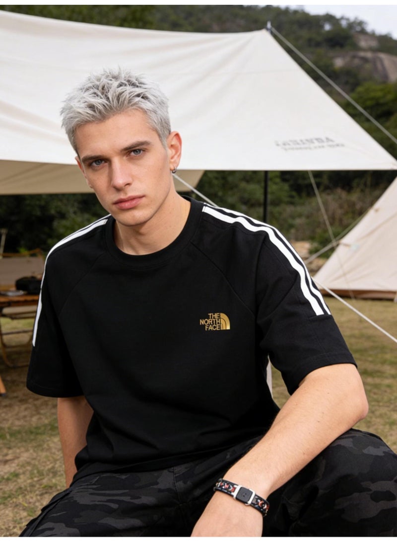 ذا نورث فيس Loose T-shirts with LOGO, 300g double-yarn cotton loose T-shirts for men and women with the same paragraph, and 2 short-sleeved round neck shirts for leisure sports. - Image 2