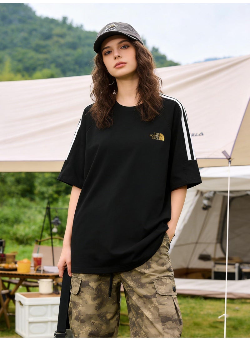 ذا نورث فيس Loose T-shirts with LOGO, 300g double-yarn cotton loose T-shirts for men and women with the same paragraph, and 2 short-sleeved round neck shirts for leisure sports. - Image 4