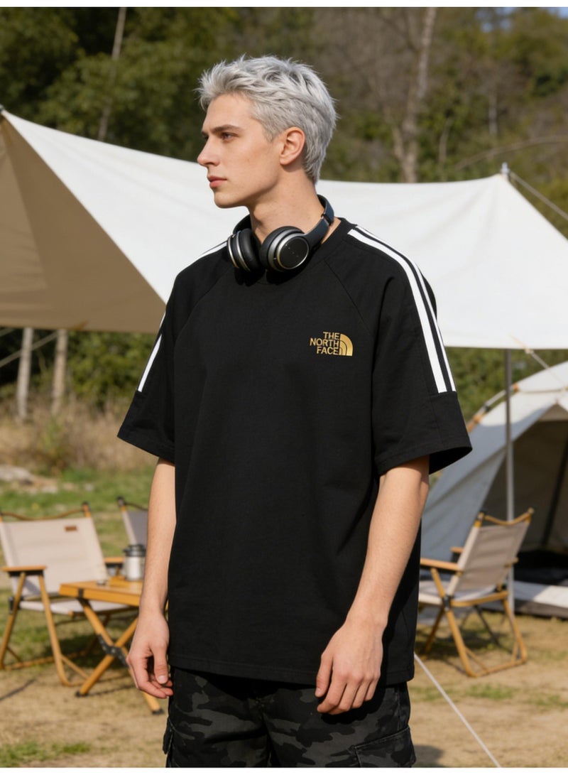 ذا نورث فيس Loose T-shirts with LOGO, 300g double-yarn cotton loose T-shirts for men and women with the same paragraph, and 2 short-sleeved round neck shirts for leisure sports. - Image 3