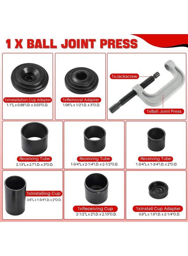 DASBET Ball Joint Removal Tool Kit | Ball Joint Press & U Joint Removal Kit Heavy Duty Ball Joint Press Fits Most 2WD and 4WD Cars Light Trucks 10PCS Ball Joint Service Tool Bushing Press Kit (Red) - Image 2