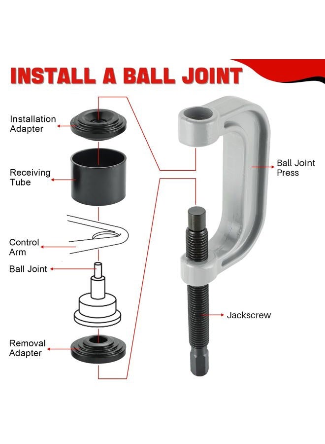 DASBET Ball Joint Removal Tool Kit | Ball Joint Press & U Joint Removal Kit Heavy Duty Ball Joint Press Fits Most 2WD and 4WD Cars Light Trucks 10PCS Ball Joint Service Tool Bushing Press Kit (Red) - Image 5