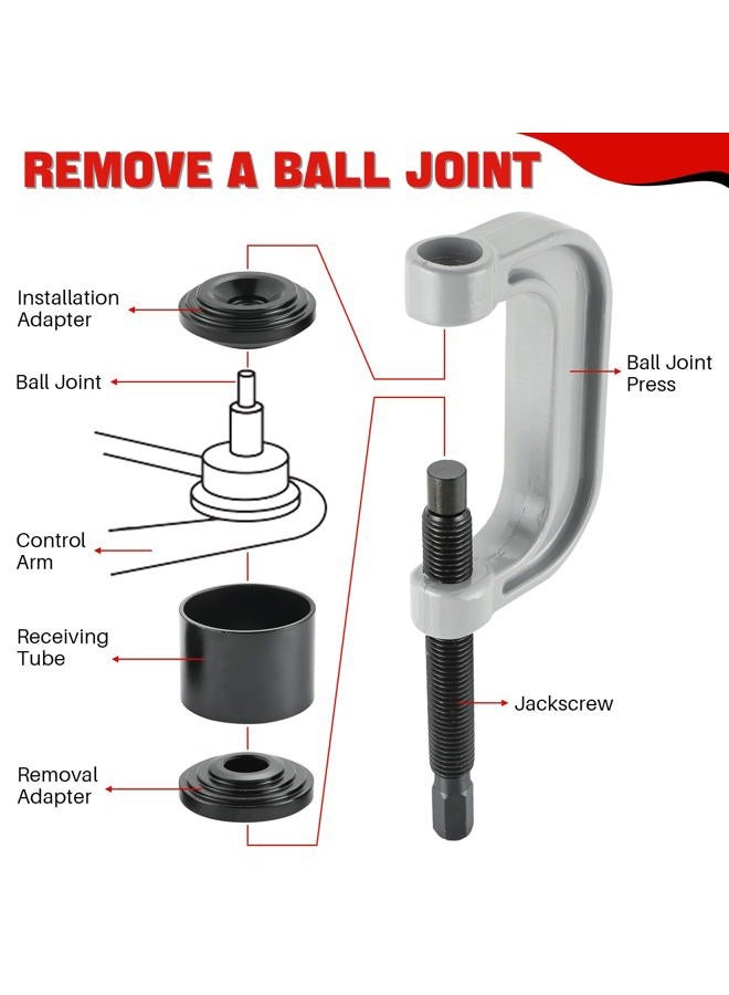 DASBET Ball Joint Removal Tool Kit | Ball Joint Press & U Joint Removal Kit Heavy Duty Ball Joint Press Fits Most 2WD and 4WD Cars Light Trucks 10PCS Ball Joint Service Tool Bushing Press Kit (Red) - Image 4