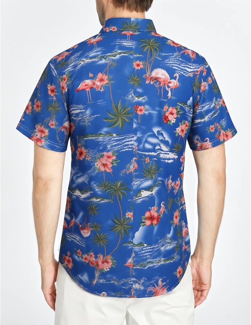 SSLR Mens Hawaiian Shirt Flamingos Casual Short Sleeve Button Down Shirts Aloha Shirt (Medium, Sapphire Blue) - Image 2