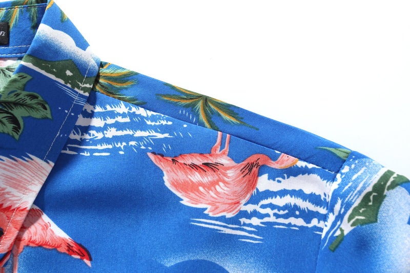 SSLR Mens Hawaiian Shirt Flamingos Casual Short Sleeve Button Down Shirts Aloha Shirt (Medium, Sapphire Blue) - Image 4