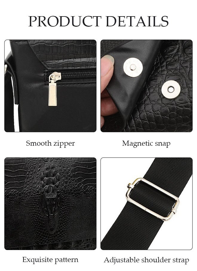 DUNISO Mens Alligator Pattern Crossbody Bag Faux Leather Shoulder Bag with Adjustable Strap and Top Handle Multi-layer Functional New Trends Fashion Handbag Messenger Bags Travel Phone Wallet Purse  - Image 2