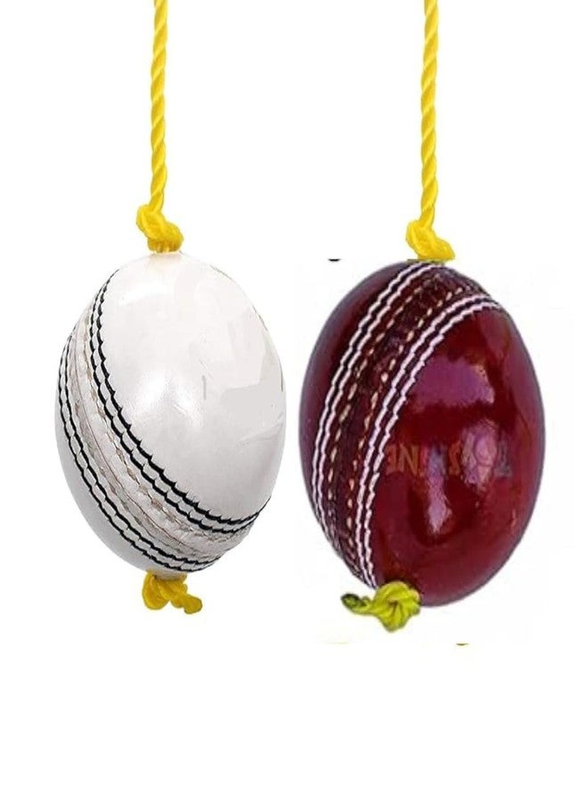Skygold Leather Match Practice Hanging Cricket Ball (White & Red) Pack of 2 - Image 5