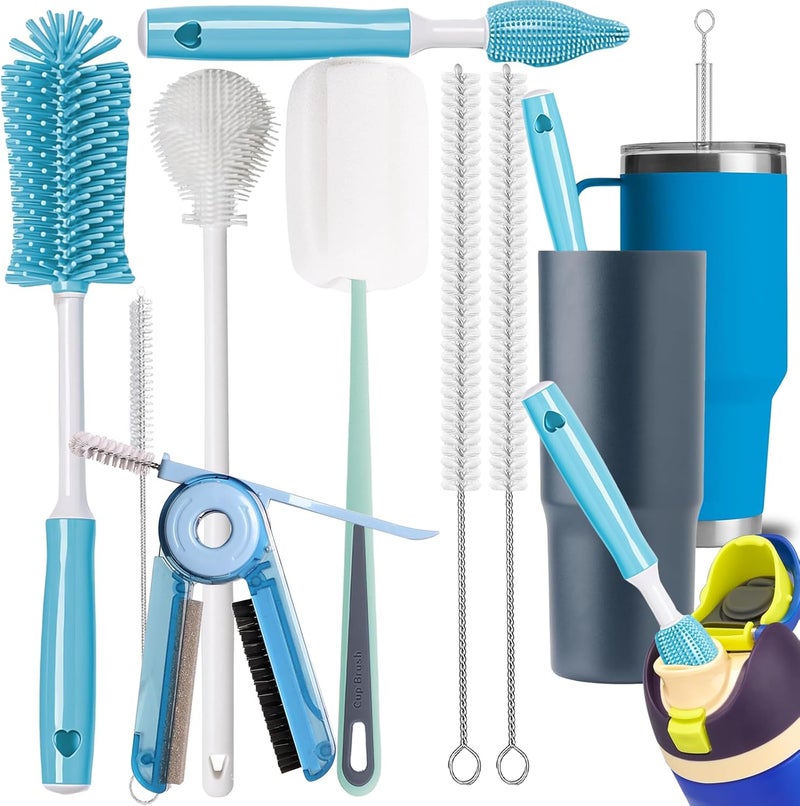 Dosanlues 8Pcs Water Bottle Cleaner Brush Multipurpose Bottle Brush Cleaner Kit with Long Nylon Straw Brush Cleaner for Owala 4 in 1 Bottle Gap Cleaner and Long Handle Silicone Cup CleanersBlue - Image 1