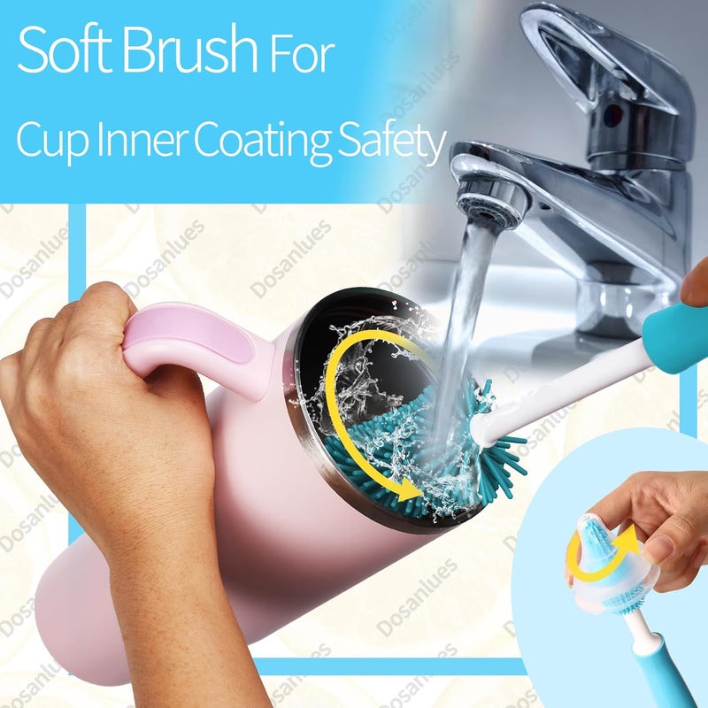 Dosanlues 8Pcs Water Bottle Cleaner Brush Multipurpose Bottle Brush Cleaner Kit with Long Nylon Straw Brush Cleaner for Owala 4 in 1 Bottle Gap Cleaner and Long Handle Silicone Cup CleanersBlue - Image 2