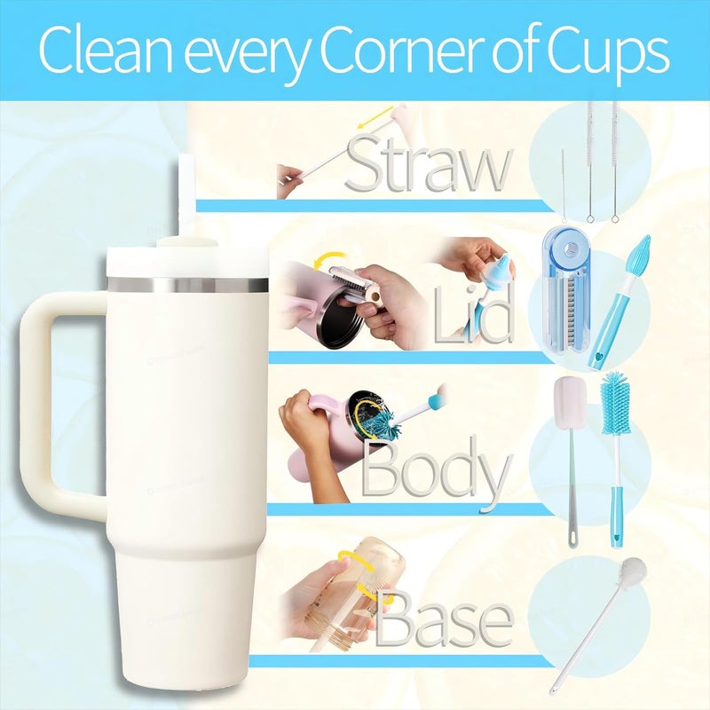Dosanlues 8Pcs Water Bottle Cleaner Brush Multipurpose Bottle Brush Cleaner Kit with Long Nylon Straw Brush Cleaner for Owala 4 in 1 Bottle Gap Cleaner and Long Handle Silicone Cup CleanersBlue - Image 4