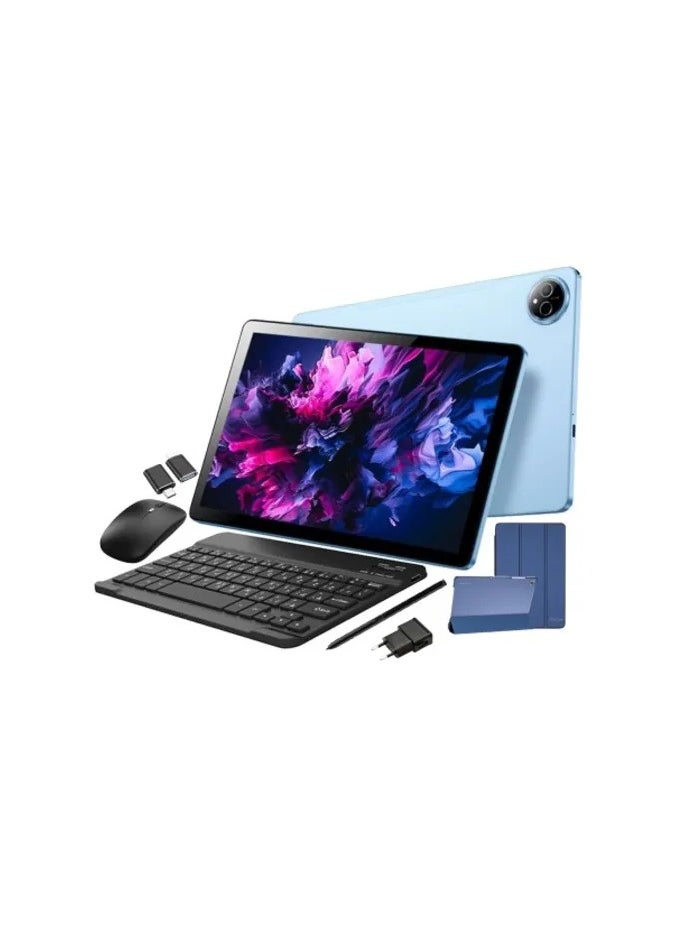 Oteeto - Oteeto TAB 14 Tablet/11 Inch Display/1280x800 Screen Resolution/Octa Core 2.0GHz Processor/Android 14/8MP Front + 13 MP Rear Camera/8GB RAM + 512GB ROM/8000 mAH Battery/4G Dual SIM/5G Wifi/Keyboard/Touch Pen/Mouse/Flip Cover (Blue) - Image 1