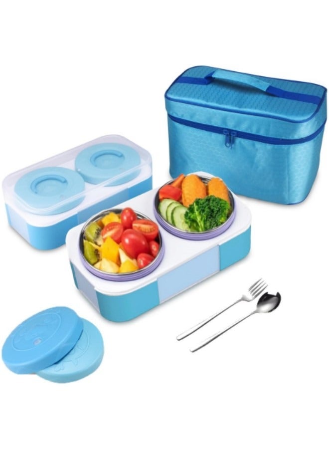 GGEROU Stainless Steel Lunch Box for Adults,Insulated Bento Lunch Box with Tableware & Bag,1600ML 2 Compartt Divided Lunch Containers with Lids - Image 1