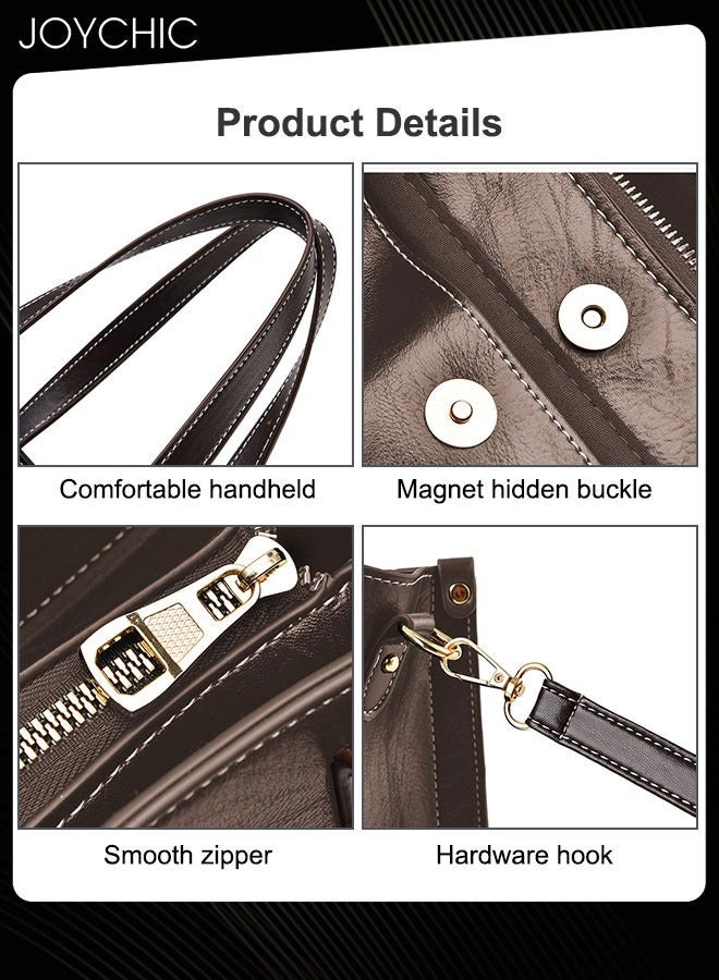 Joychic حقيبة يد نسائية عصرية ذات سعة كبيرة ومتعددة الجيوب للتنقل عبر الجسم للعمل المكتبي اليومي باللون البني - Image 2