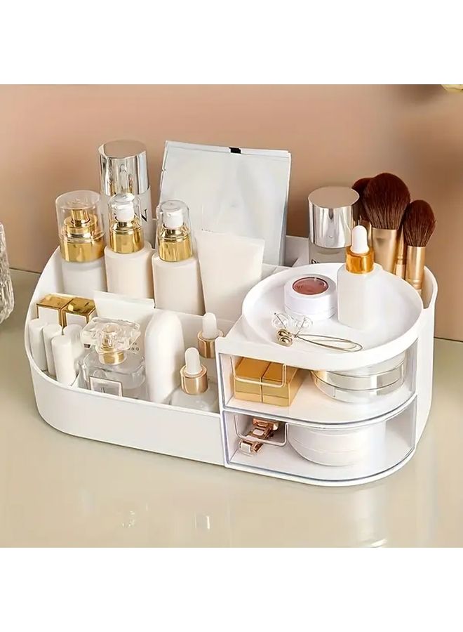 1pc Large Capacity Cosmetics Storage Box With Transparent White Drawer Plastic Countertop Cosmetic Storage Organizer Multifunctional Care And Lipstick Holder Lightweight For Dressing Table Bathroom Desktop - Image 1