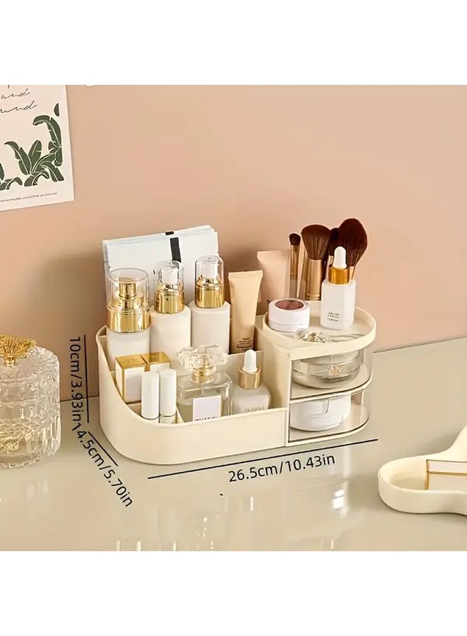 1pc Large Capacity Cosmetics Storage Box With Transparent White Drawer Plastic Countertop Cosmetic Storage Organizer Multifunctional Care And Lipstick Holder Lightweight For Dressing Table Bathroom Desktop - Image 5