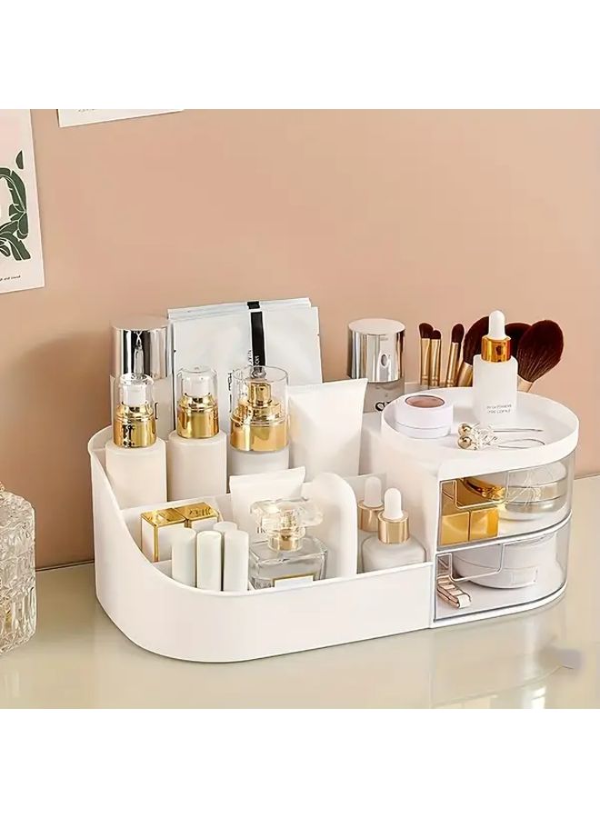 1pc Large Capacity Cosmetics Storage Box With Transparent White Drawer Plastic Countertop Cosmetic Storage Organizer Multifunctional Care And Lipstick Holder Lightweight For Dressing Table Bathroom Desktop - Image 2