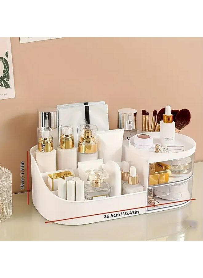 1pc Large Capacity Cosmetics Storage Box With Transparent White Drawer Plastic Countertop Cosmetic Storage Organizer Multifunctional Care And Lipstick Holder Lightweight For Dressing Table Bathroom Desktop - Image 4